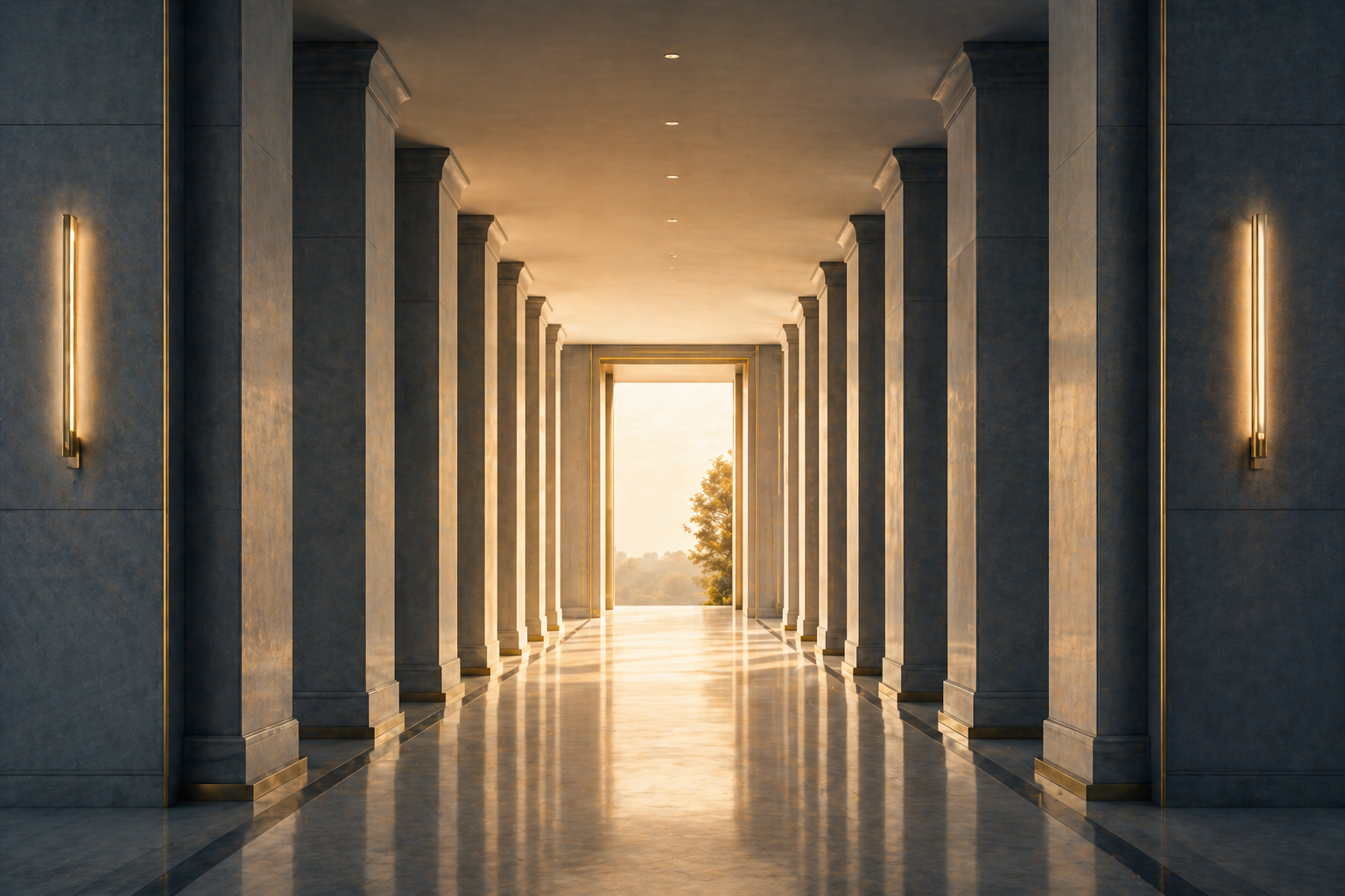 Symmetrical architecture and light representing probate resolution, clarity, and control