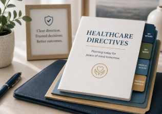 Modern timeline visual showing present health, incapacity planning, and healthcare directive activation