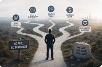 Abstract branching pathway visual representing probate uncertainty when there is no will in Texas