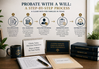 Organized probate file with highlighted issues including will contest, executor dispute, debts, missing assets, and beneficiary questions