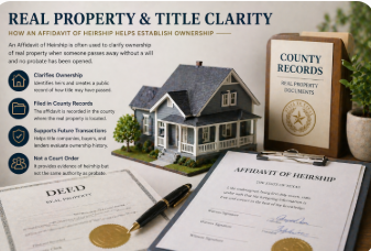 Witness verification diagram showing disinterested witnesses confirming family history for an affidavit of heirship