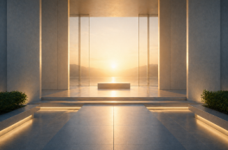 Symmetrical balanced architecture with soft light representing resolution after mediation