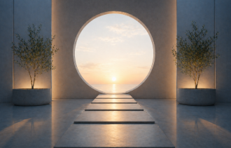 Balanced symmetry and calm light representing stable parenting schedules and reduced conflict