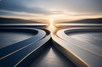 Abstract dual pathways merging into a structured system representing prenuptial and postnuptial planning