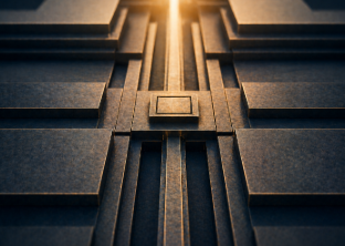Symmetrical architectural composition representing legacy, stability, and controlled wealth transfer