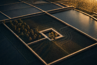 Aerial structured estate system with enclosed boundaries representing privacy and probate avoidance planning