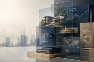 Abstract visualization of structured financial assets and estate planning strategy
