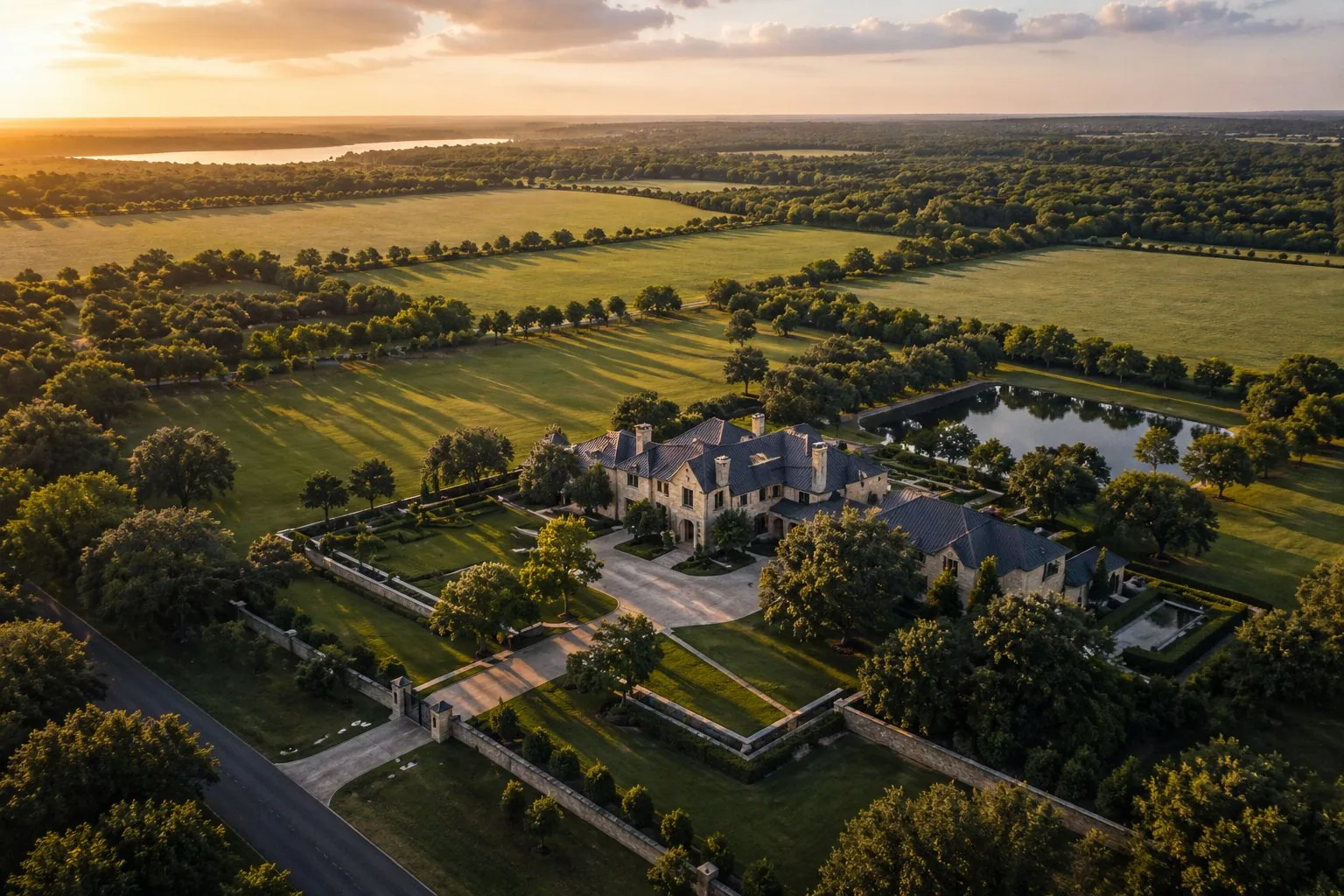 Aerial estate view representing high net worth estate planning in Texas