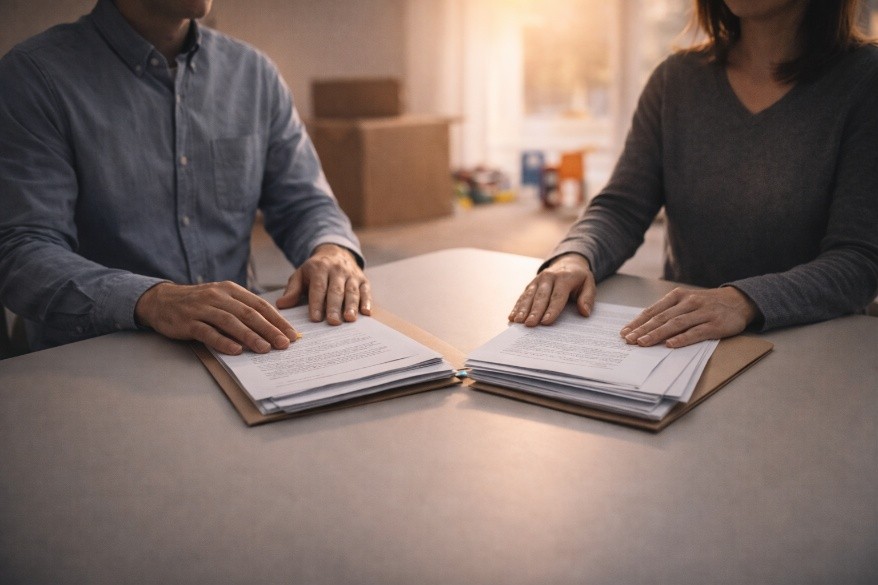 Texas state outline with estate planning documents and homeownership imagery