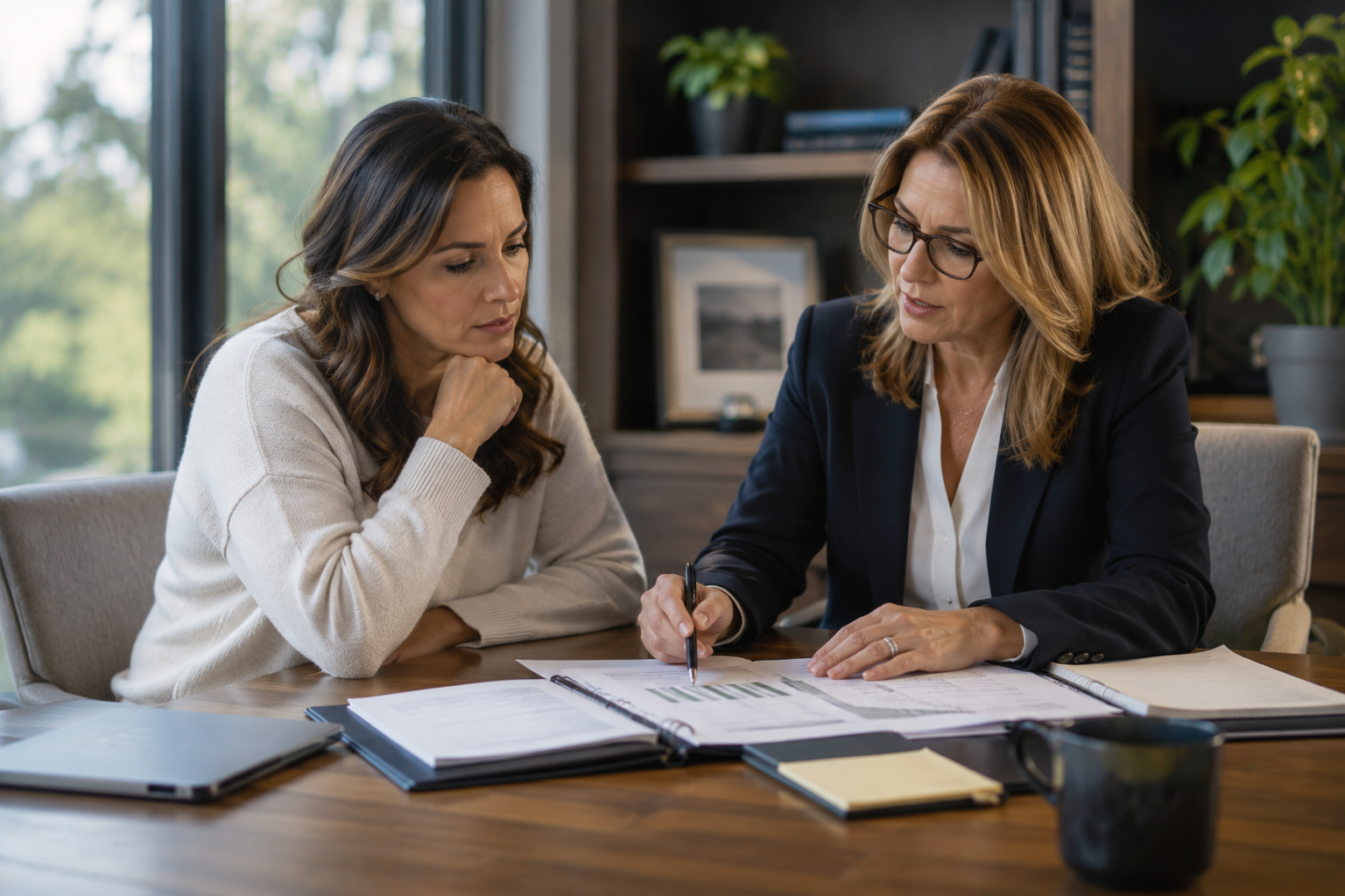 Parent meeting with professional advisor during strategic divorce planning