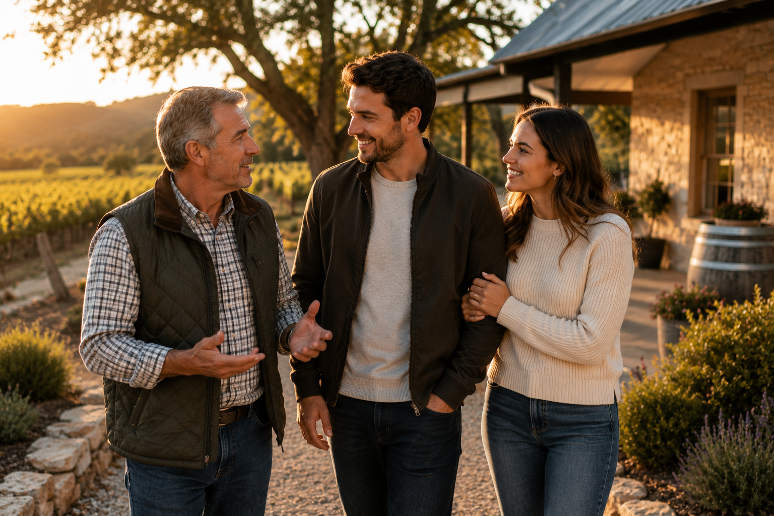 Engaged couple discussing family property and long-term protection before marriage