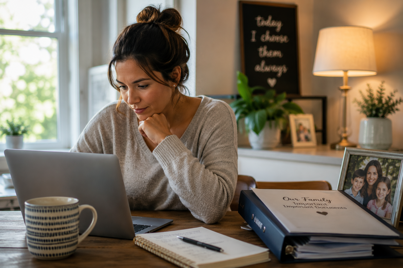 Parent reviewing finances at home while planning life after divorce