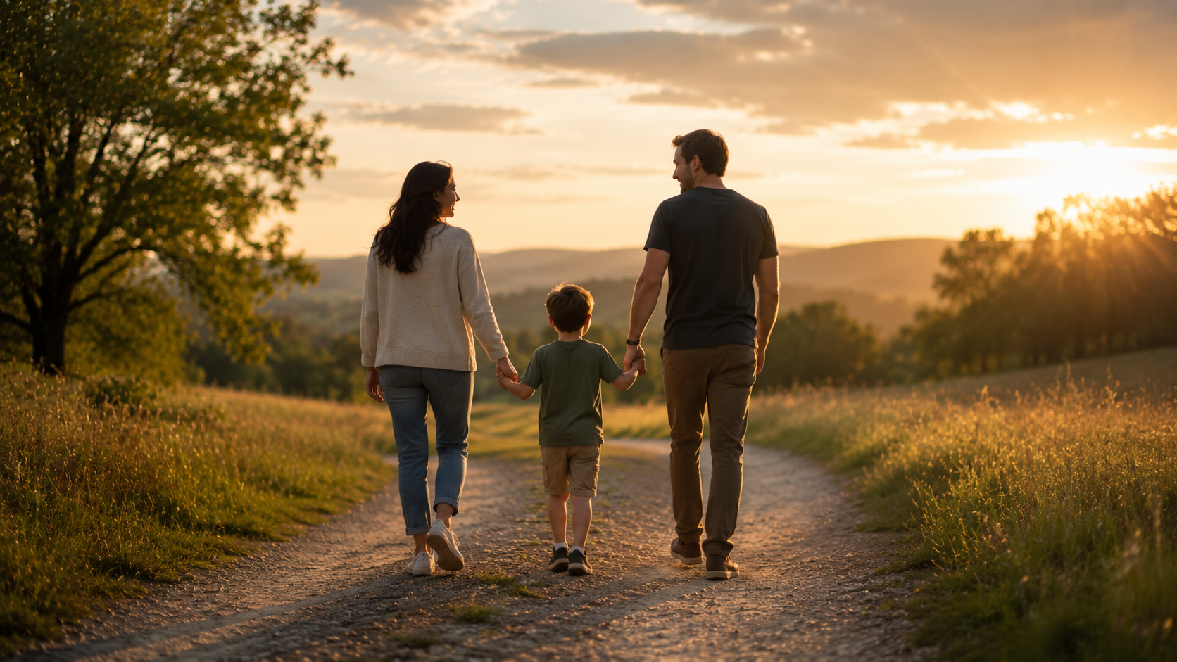 Extended family gathered calmly around a table discussing child caregiving options