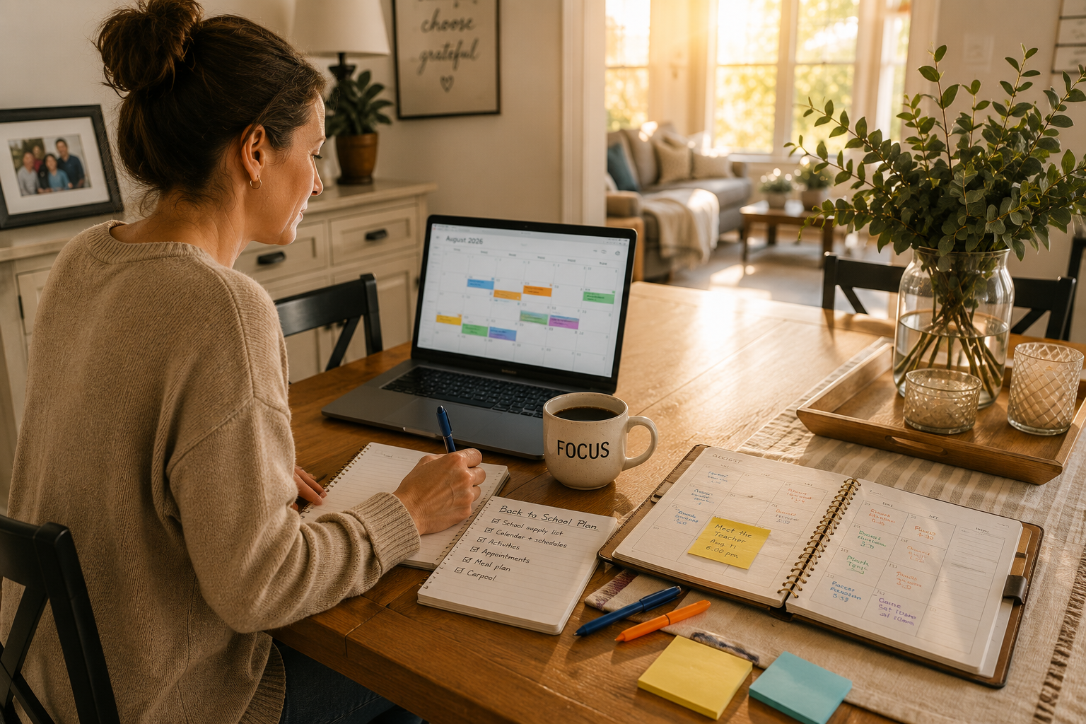 Parent reviewing back-to-school logistics before a co-parenting disagreement develops