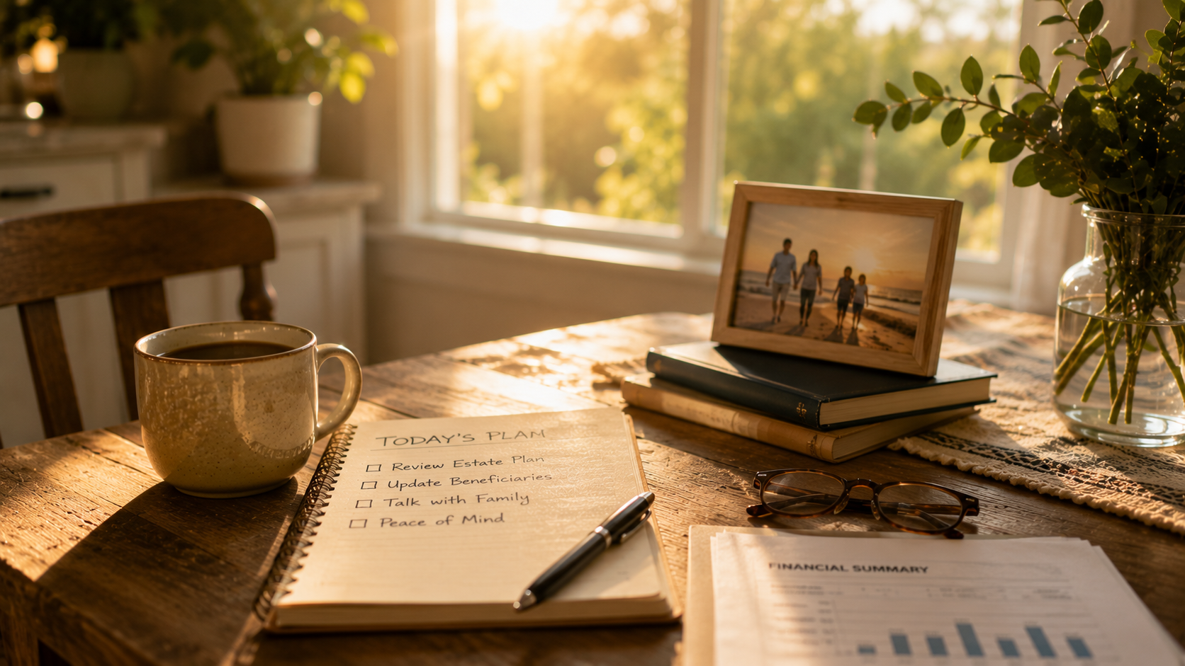 Family reviewing older financial accounts and estate planning records