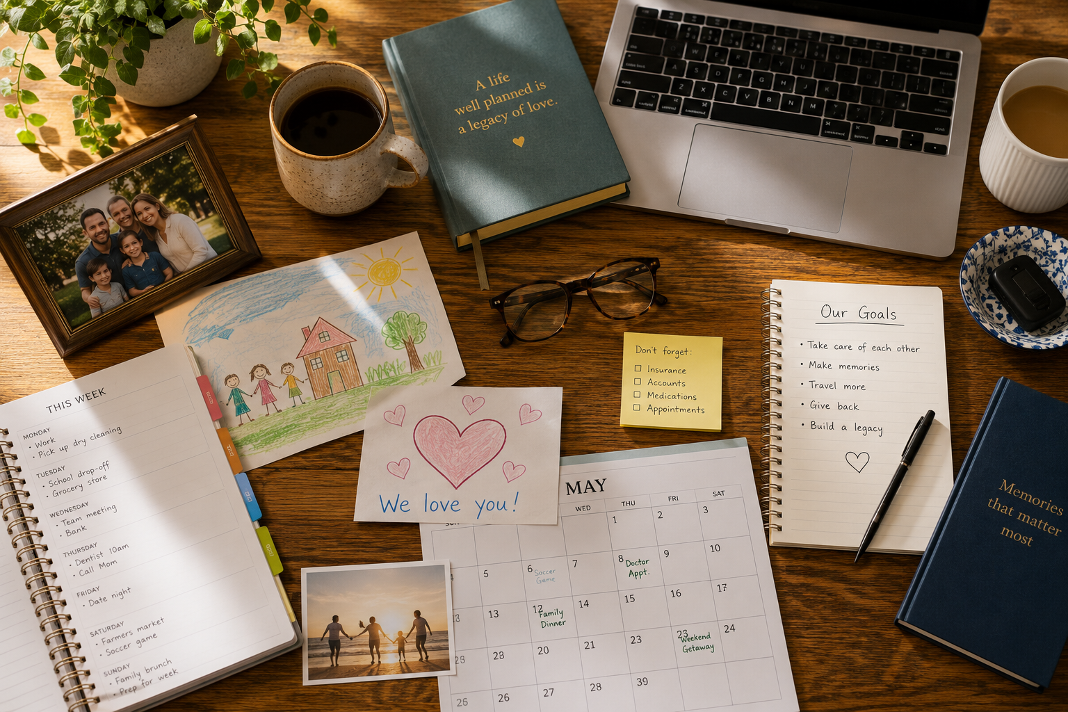 Calendar and family planning notes showing the importance of early estate planning