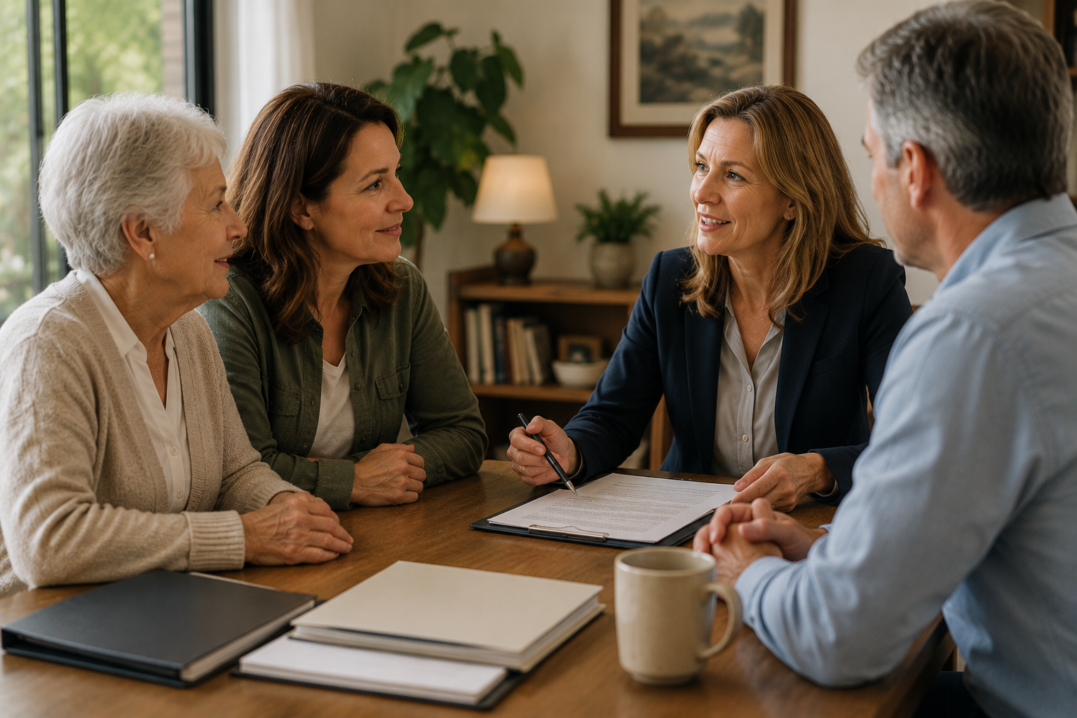 Family meeting with a trusted professional about aging-parent planning