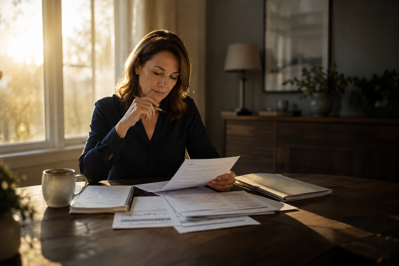 Spouse reviewing family financial records