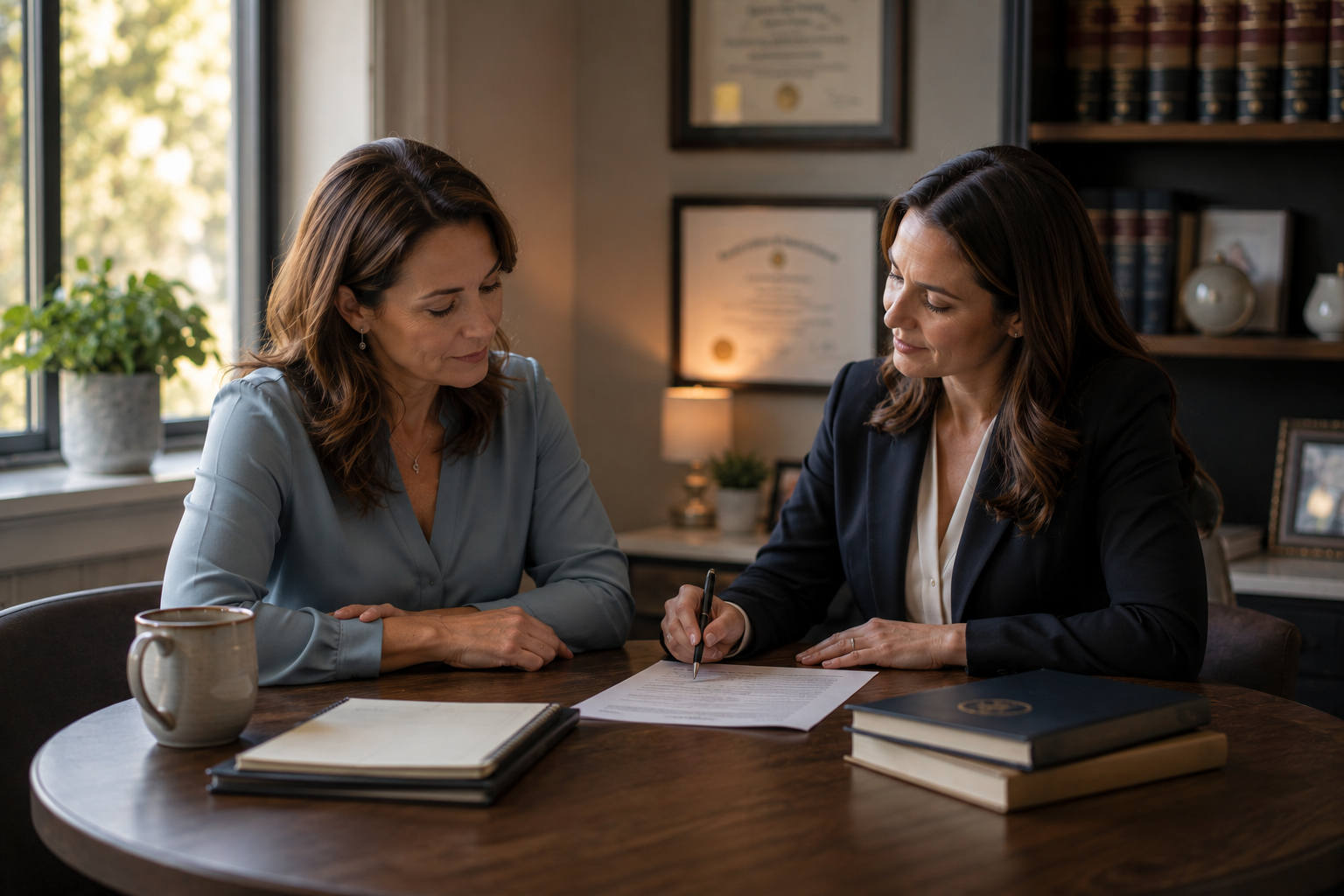 Family considering practical decisions during divorce preparation