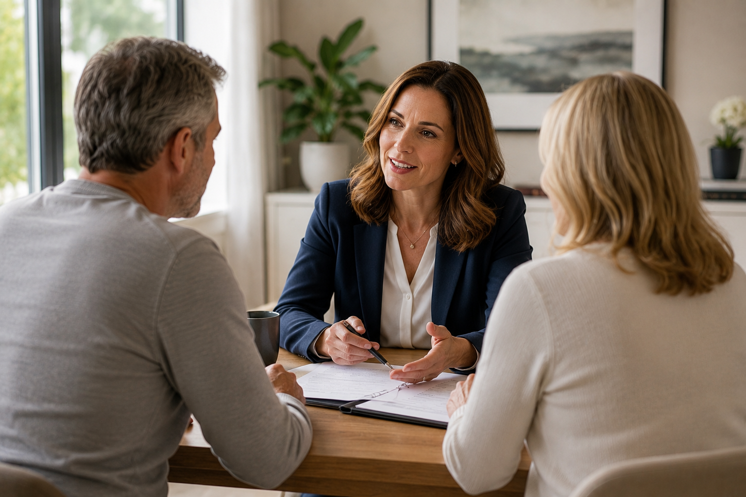 Couple organizing a coordinated estate plan after remarriage