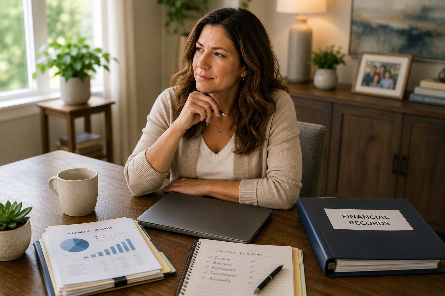 Spouse reviewing financial records for signs of hidden money before divorce