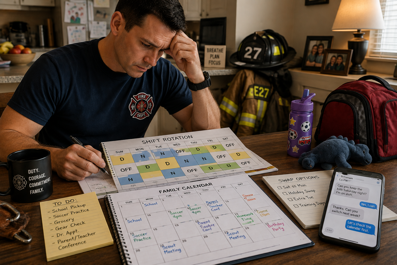 First responder coordinating parenting time around a rotating work schedule
