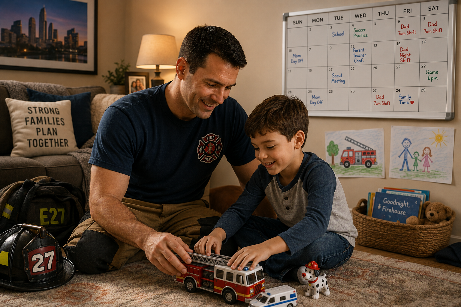 Firefighter parent following a workable parenting schedule with their child